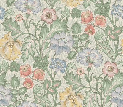 Featuring florals in bright and lovely red, yellow, blue and purple shades and foliage in soft green tones, our Jane wallpaper brings to the mind the sweet scents and sights of an English spring day. 