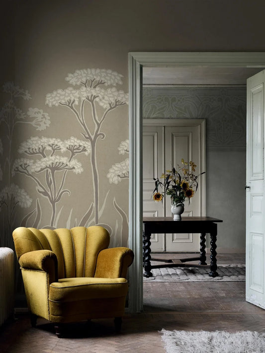 Here, the design is digitally printed in an enlarged scale, giving this delicate Art Nouveau wallpaper a more modern and slightly bolder expression.&nbsp;