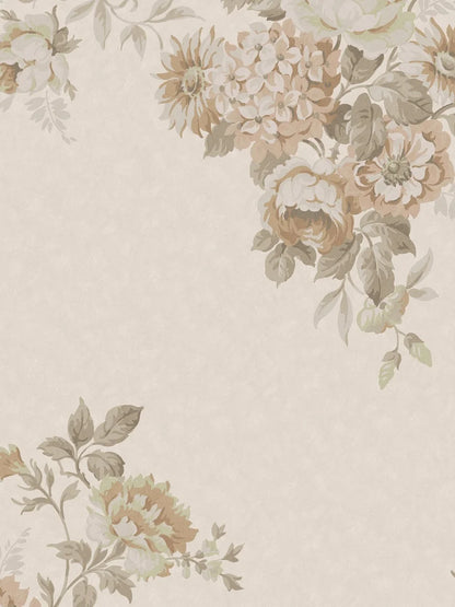 Hortensia Grand is a magnificent mural wallpaper where hydrangea, dahlia, and rose intertwine in a hand-painted pattern.