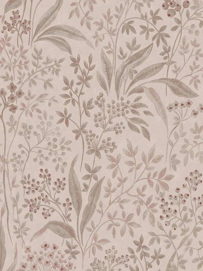 Nocturne Grand is a mural wallpaper featuring winding leaves, small flowers, and seed pods – a large-scale pattern softened by the chalk-like surface of the background. 