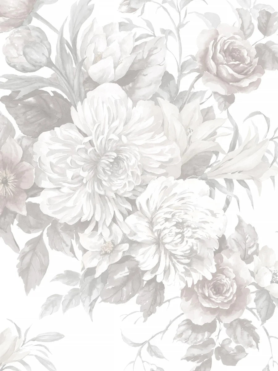 Experience the romantic, large-flowered Floral Charm wallpaper as a mural. 