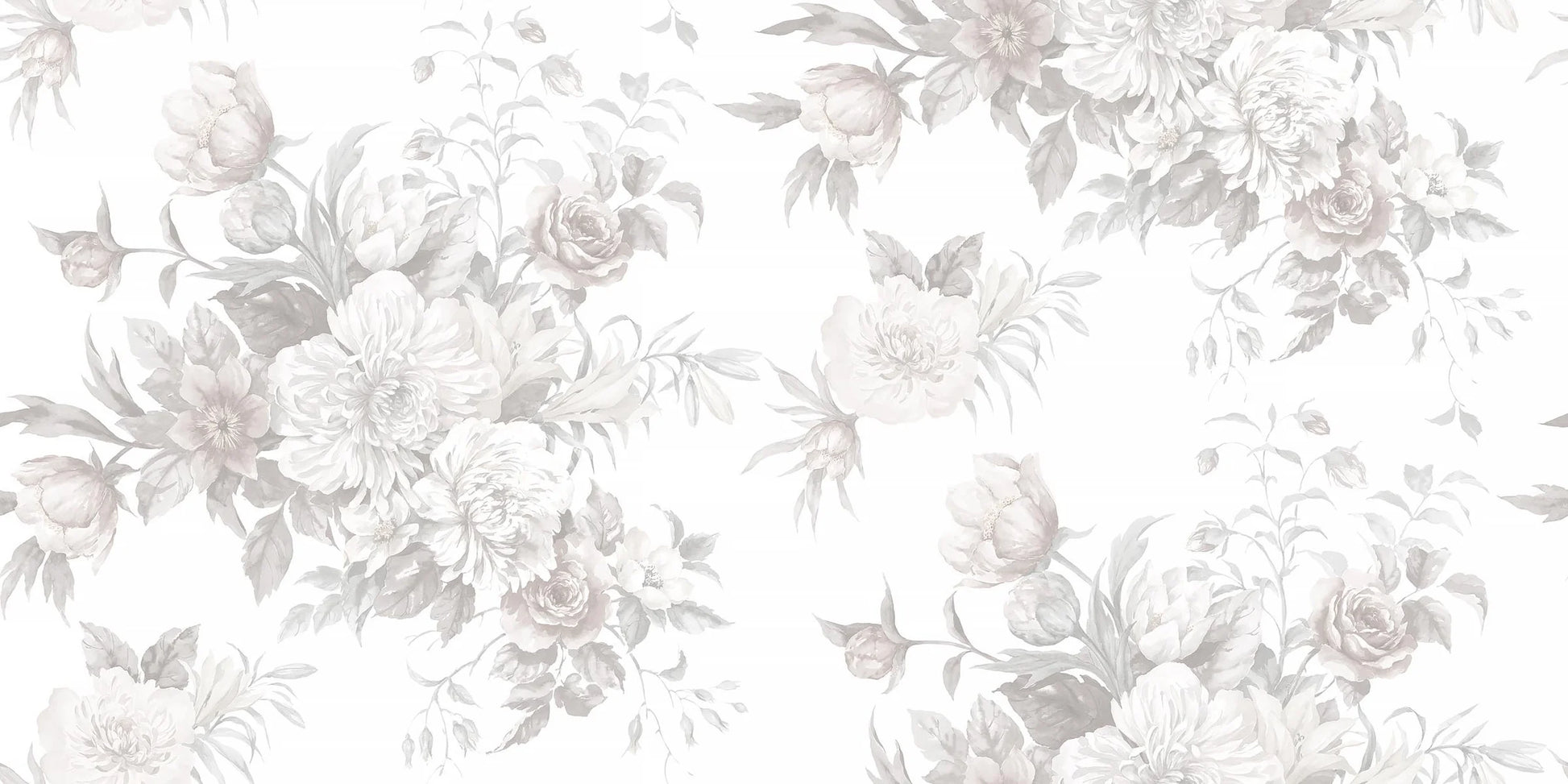 Experience the romantic, large-flowered Floral Charm wallpaper as a mural. 