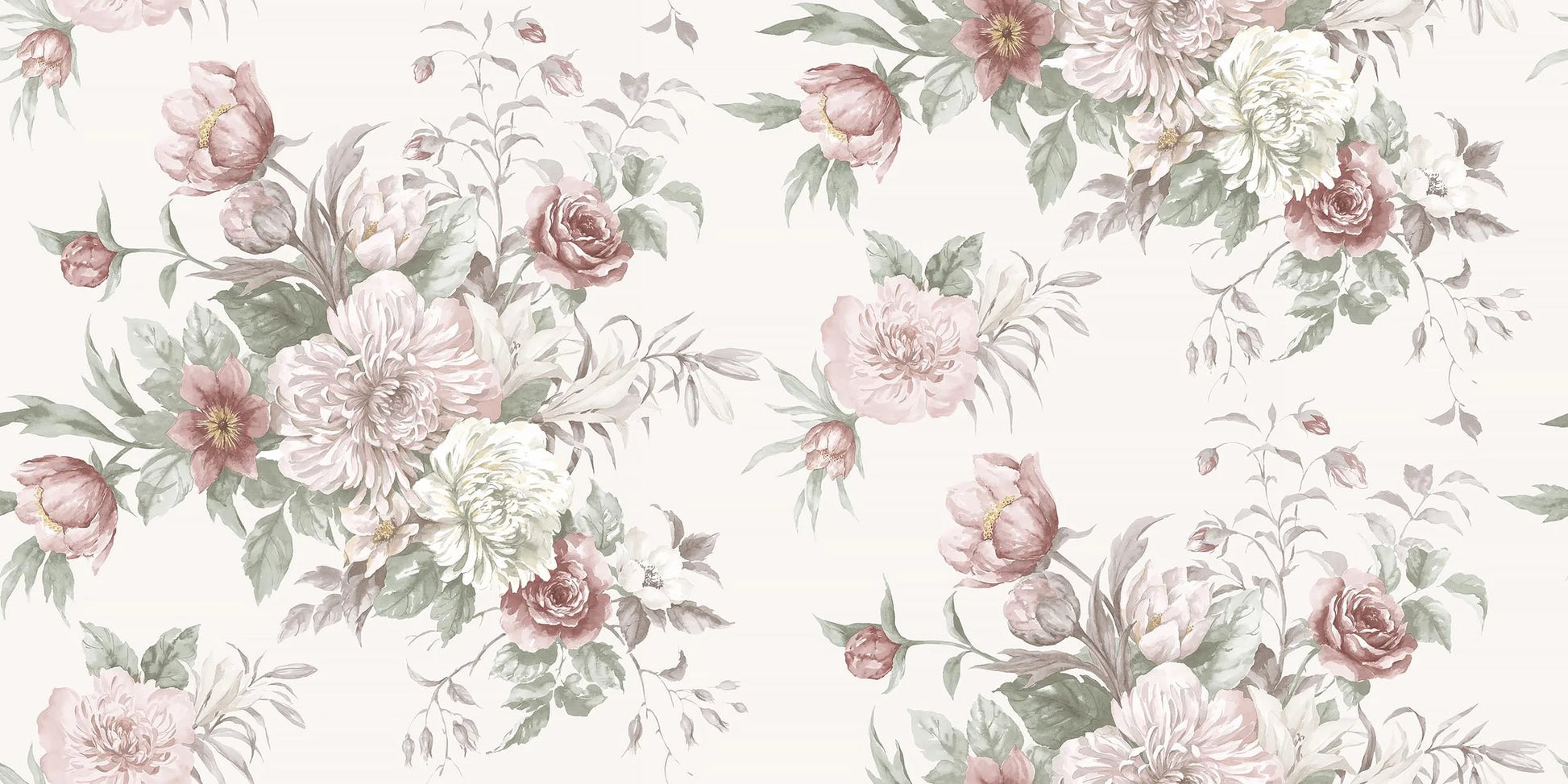 Experience the romantic, large-flowered Floral Charm wallpaper as a mural