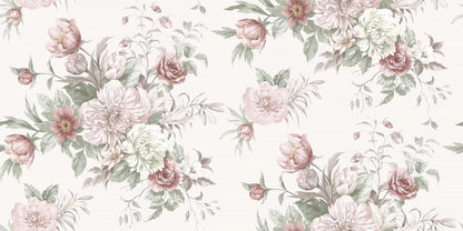 Experience the romantic, large-flowered Floral Charm wallpaper as a mural