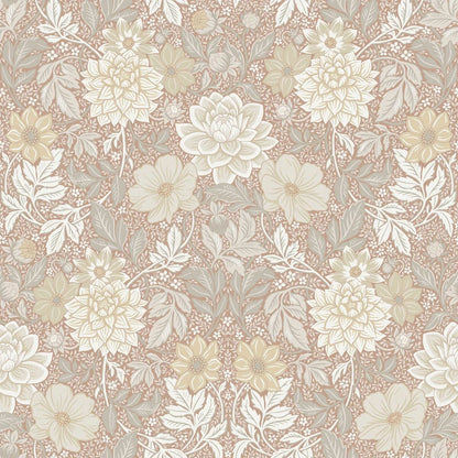 Dahlia Garden Grand is an enlarged digital reprint of our floral Dahlia Garden wallpaper. The luxuriant, hand-painted Arts &Crafts motif gets full room to shine on a truly large surface!