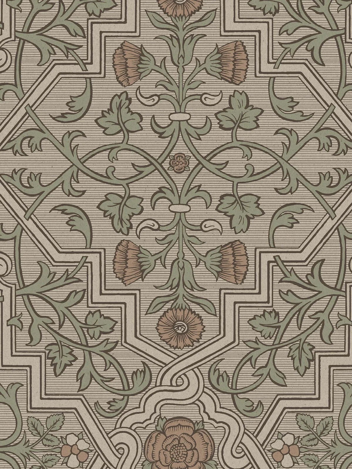The 16th-century Rosenvinge wallpaper in an enlarged scale – a striking reprint of Sweden’s oldest preserved paper wallpaper.