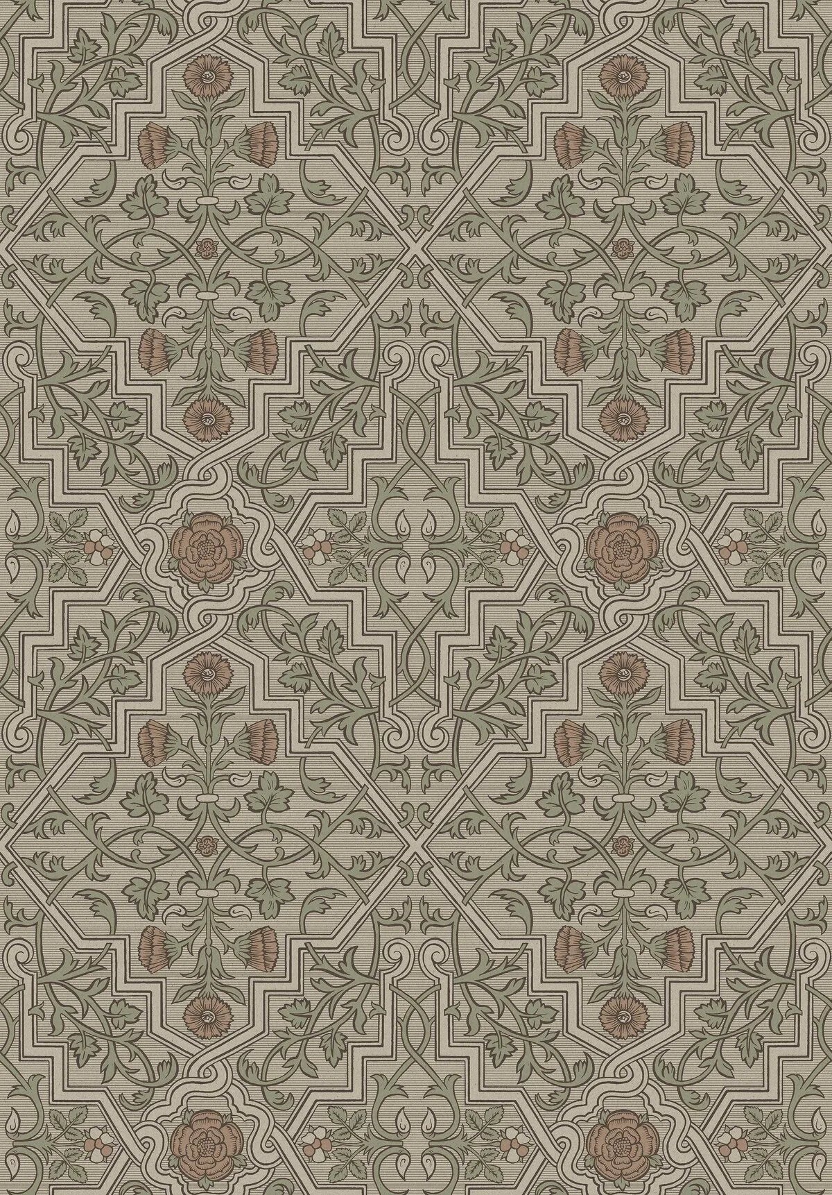 The 16th-century Rosenvinge wallpaper in an enlarged scale – a striking reprint of Sweden’s oldest preserved paper wallpaper.