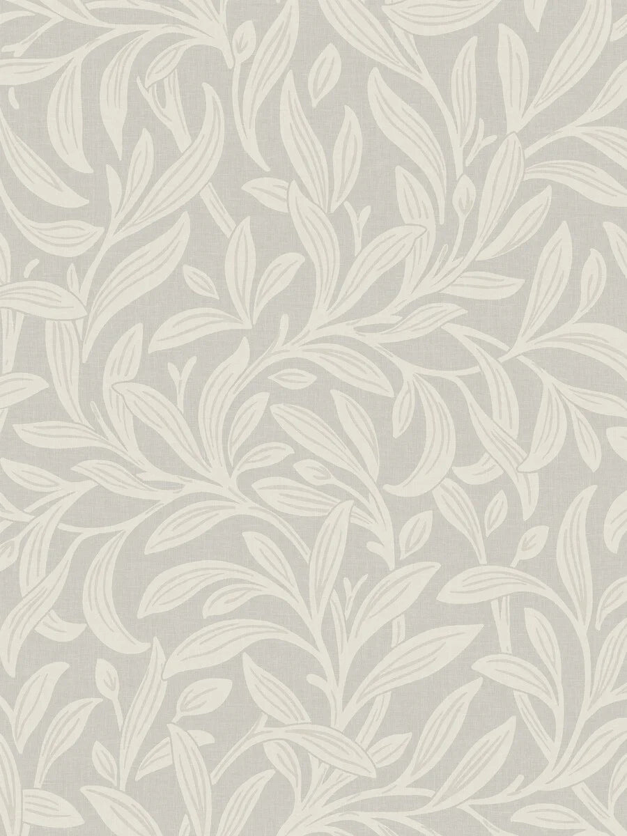 Vintergröna Grand is an enlarged reprint of our popular Vintergröna wallpaper. Its dense foliage winds across the wall, creating a calm, cozy atmosphere in the room.