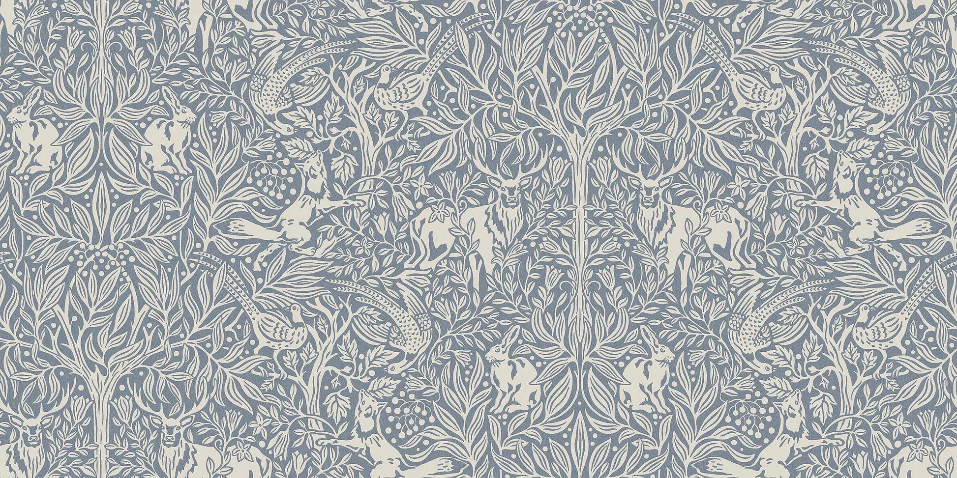 Here, Under the Elder Tree Grand comes in a gray-blue shade with light gray-beige details. The wallpaper is custom fit to your wall.