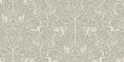  Under the Elder Tree Grand is a boldly patterned wallpaper, covered in lush foliage filled with playful animals. 