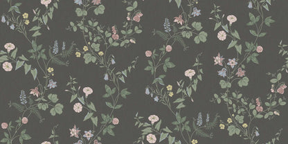 The dark, floral Midsummer Eve Grand wallpaper is an enlarged digital reprint of our hand-painted design of the same name.
