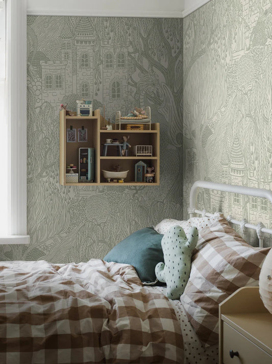  Kingdom of the Willow Grand is filled with an enchanted forest of princesses, dragons, secret treasure chests, and magical castles – an enlarged digital print of the whimsical Kingdom of the Willow wallpaper. 