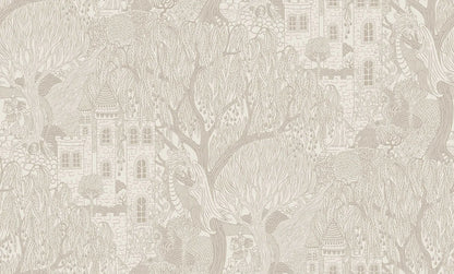 On the bright Kingdom of the Willow Grand wallpaper, castle towers stretch high into the crowns of the willows.