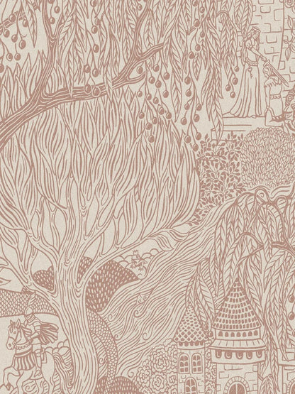 Sculptural willows and stately castles in large scale decorate the Kingdom of the Willow Grand wallpaper.