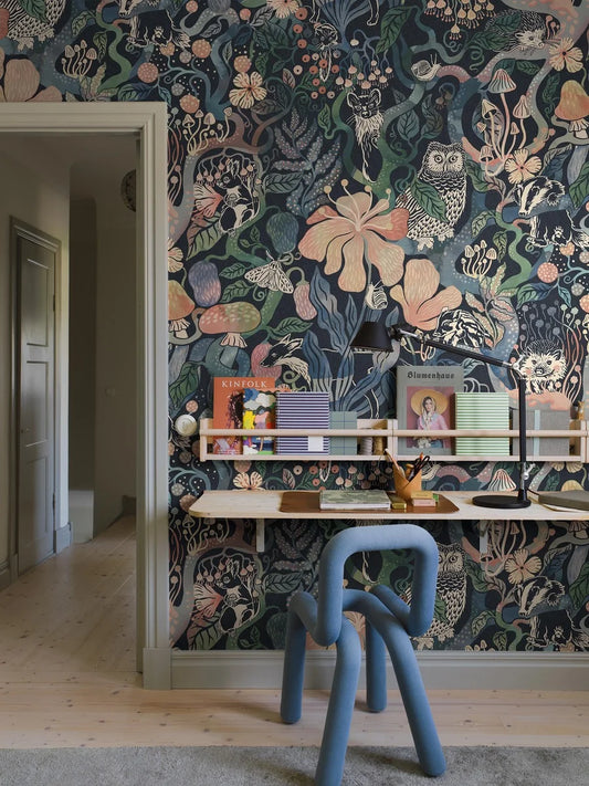 The wallpaper is an enlarged digital reprint of the children’s wallpaper of the same name and is custom fit to your wall.