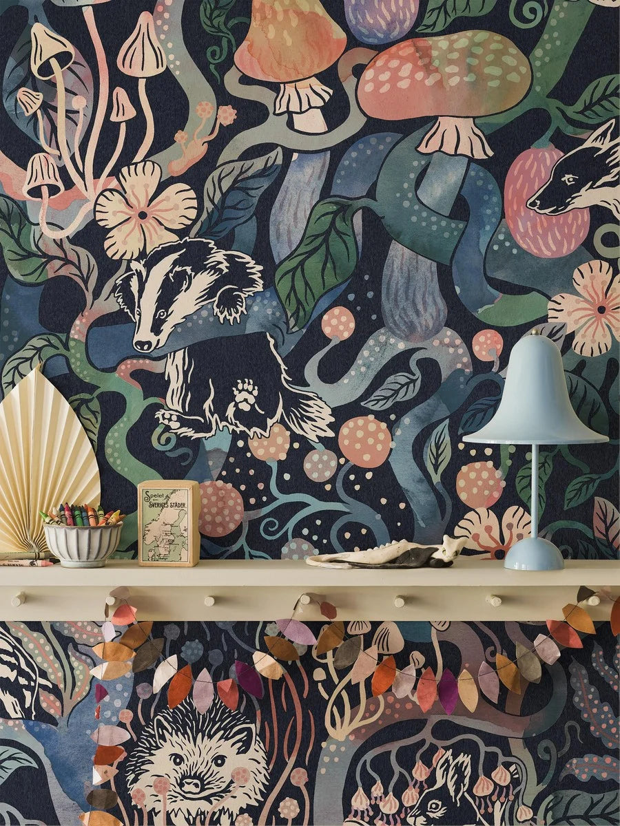 The wallpaper is an enlarged digital reprint of the children’s wallpaper of the same name and is custom fit to your wall.