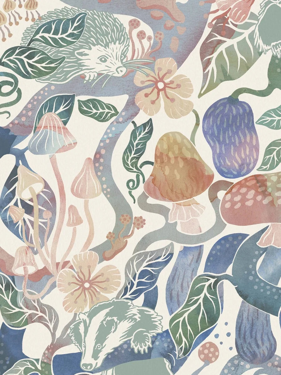 Magic Woods Grand is an enlarged digital reprint of the children’s wallpaper of the same name.