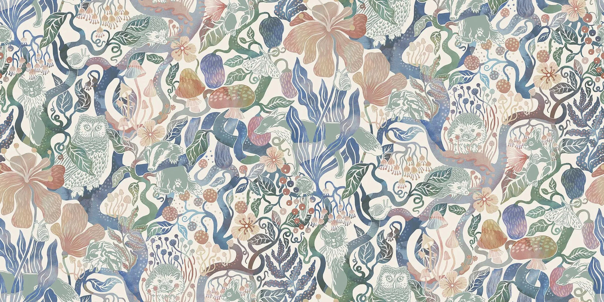 Magic Woods Grand is an enlarged digital reprint of the children’s wallpaper of the same name.