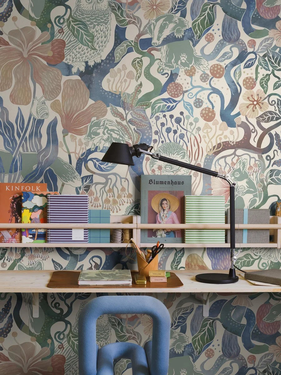 Magic Woods Grand is an enlarged digital reprint of the children’s wallpaper of the same name.