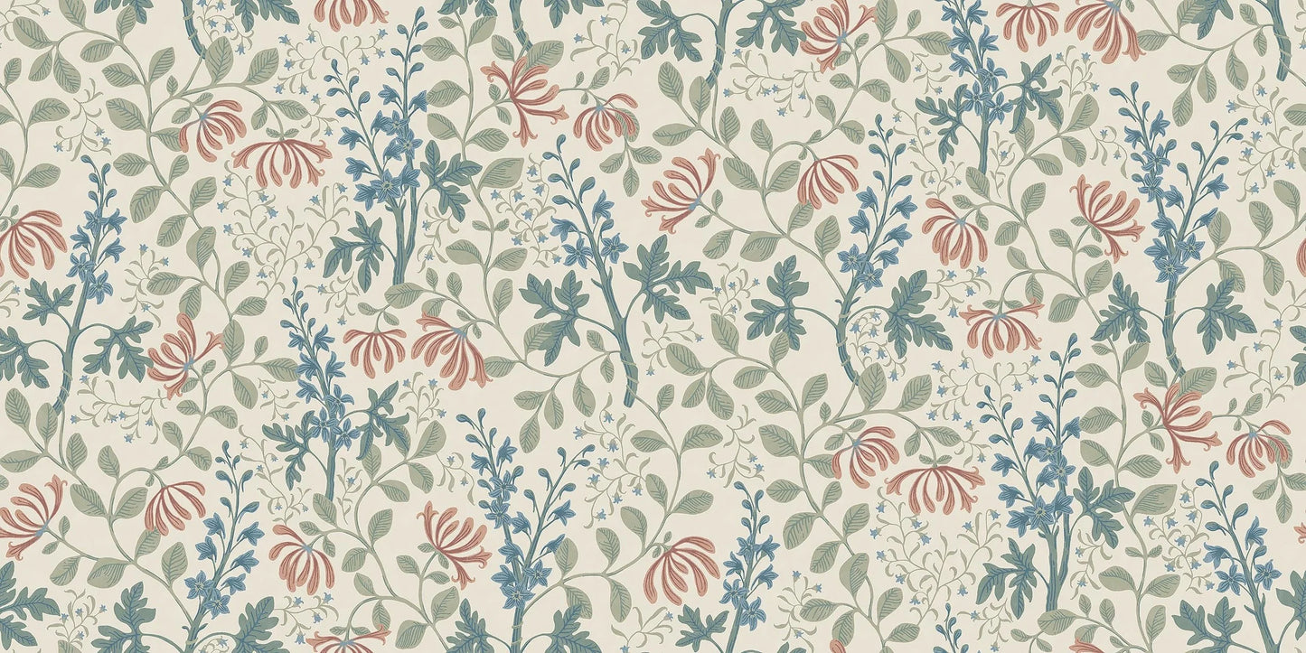 Trädgårdsfröjd Grand is an enlarged reprint of Nora Tysklind’s floral wallpaper Trädgårdsfröjd.