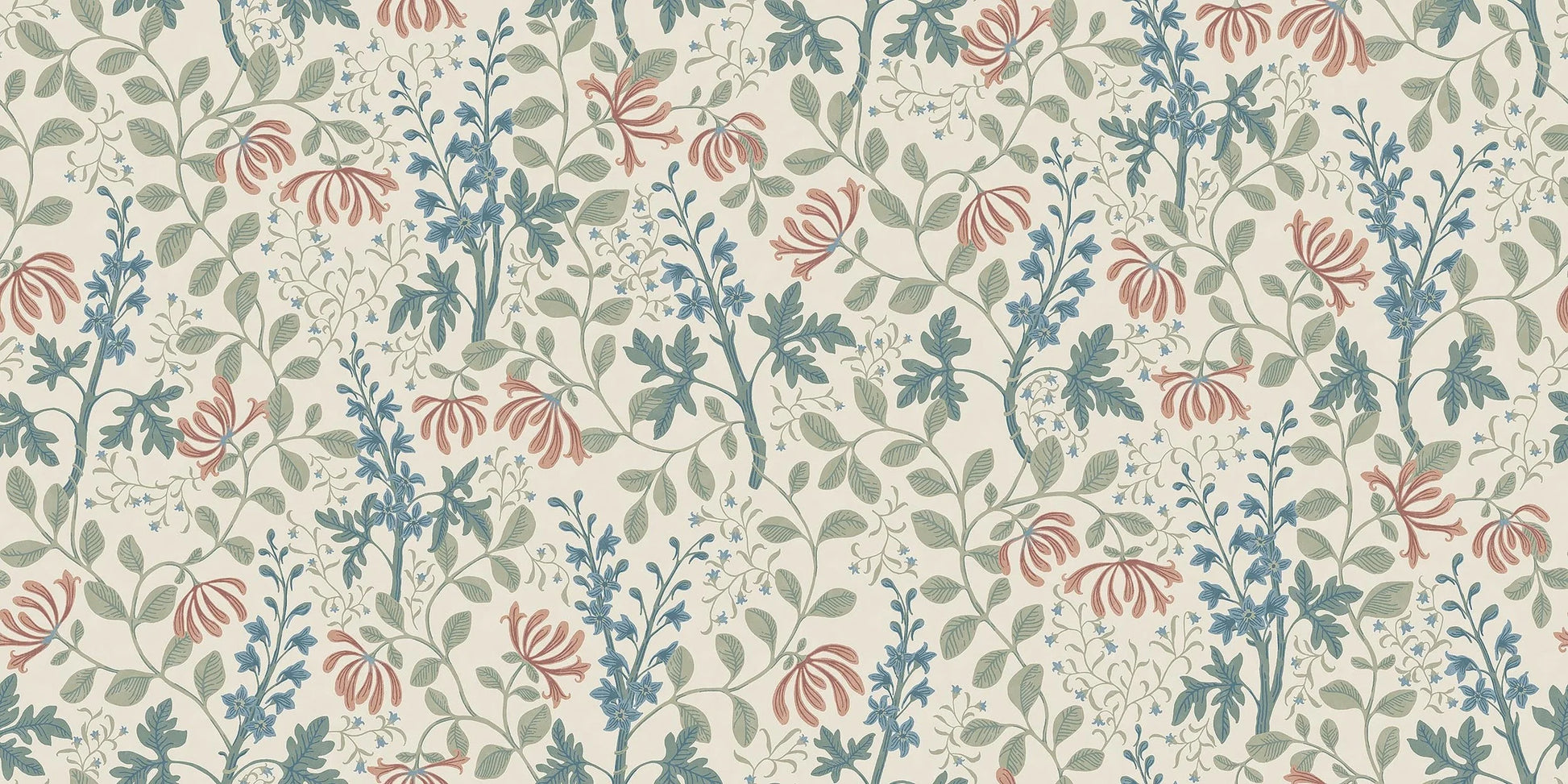 Trädgårdsfröjd Grand is an enlarged reprint of Nora Tysklind’s floral wallpaper Trädgårdsfröjd.