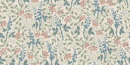 Trädgårdsfröjd Grand is an enlarged reprint of Nora Tysklind’s floral wallpaper Trädgårdsfröjd.
