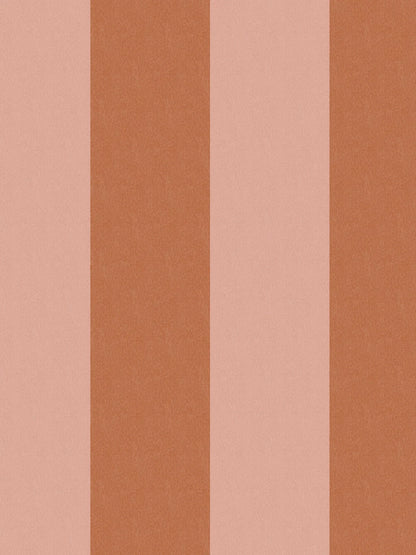 Bjärö Stripe is a boldly wide-striped wallpaper that makes no apologies. Here, the generously sized block stripes are rendered in light peach–apricot and muted orange.