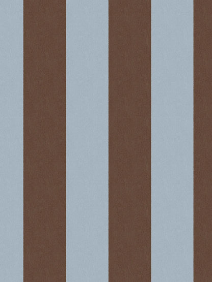 The wide-striped Båstad Stripe wallpaper feels modern and perfectly on trend, with its broad block stripes in dove blue and dark brown.