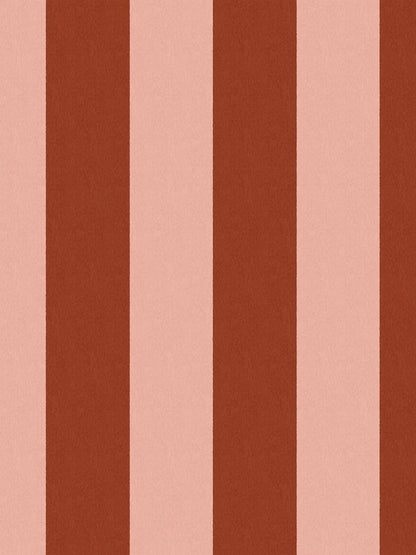 The wide-striped Båstad Stripe wallpaper feels warm and vibrant, with block stripes in raspberry red and warm light pink.
