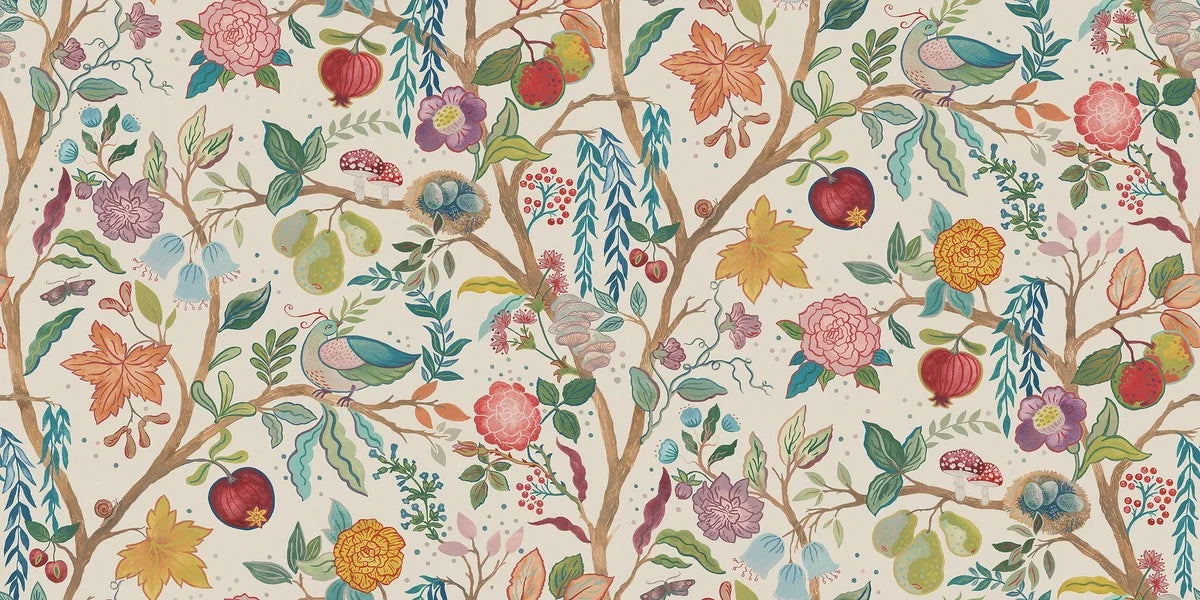 In the Peace Bird mural wallpaper, colorful winding branches are filled with peace birds, olive branches, bird eggs, flowers and many other forms of life.