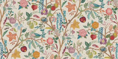 In the Peace Bird mural wallpaper, colorful winding branches are filled with peace birds, olive branches, bird eggs, flowers and many other forms of life.