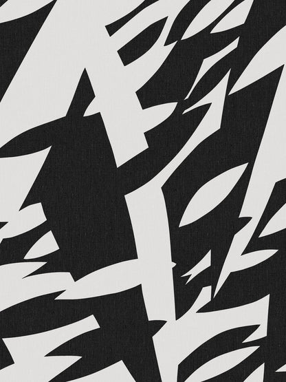 The black-and-white mural wallpaper Delfinisk Rörelse is based on one of Karl Axel Pehrson’s graphic paintings: a stylised image of dolphins in a dense shoal of fish—abstract and representational at the same time.