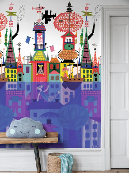 The Sålunda mural wallpaper is digitally printed at a large scale, in bright colors on a white background.