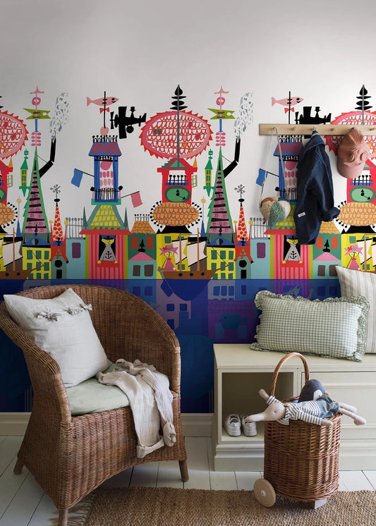 The Sålunda mural wallpaper is digitally printed at a large scale, in bright colors on a white background.