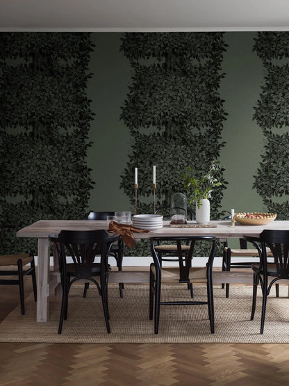 The lush Hassel pattern  was originally printed on fabric, but today we digitally print Hassel as a mural wallpaper