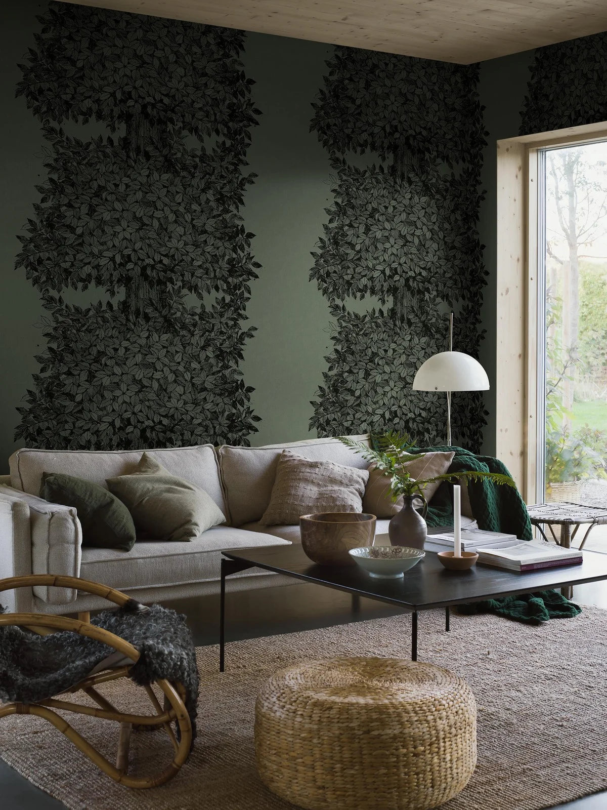 The lush Hassel pattern  was originally printed on fabric, but today we digitally print Hassel as a mural wallpaper