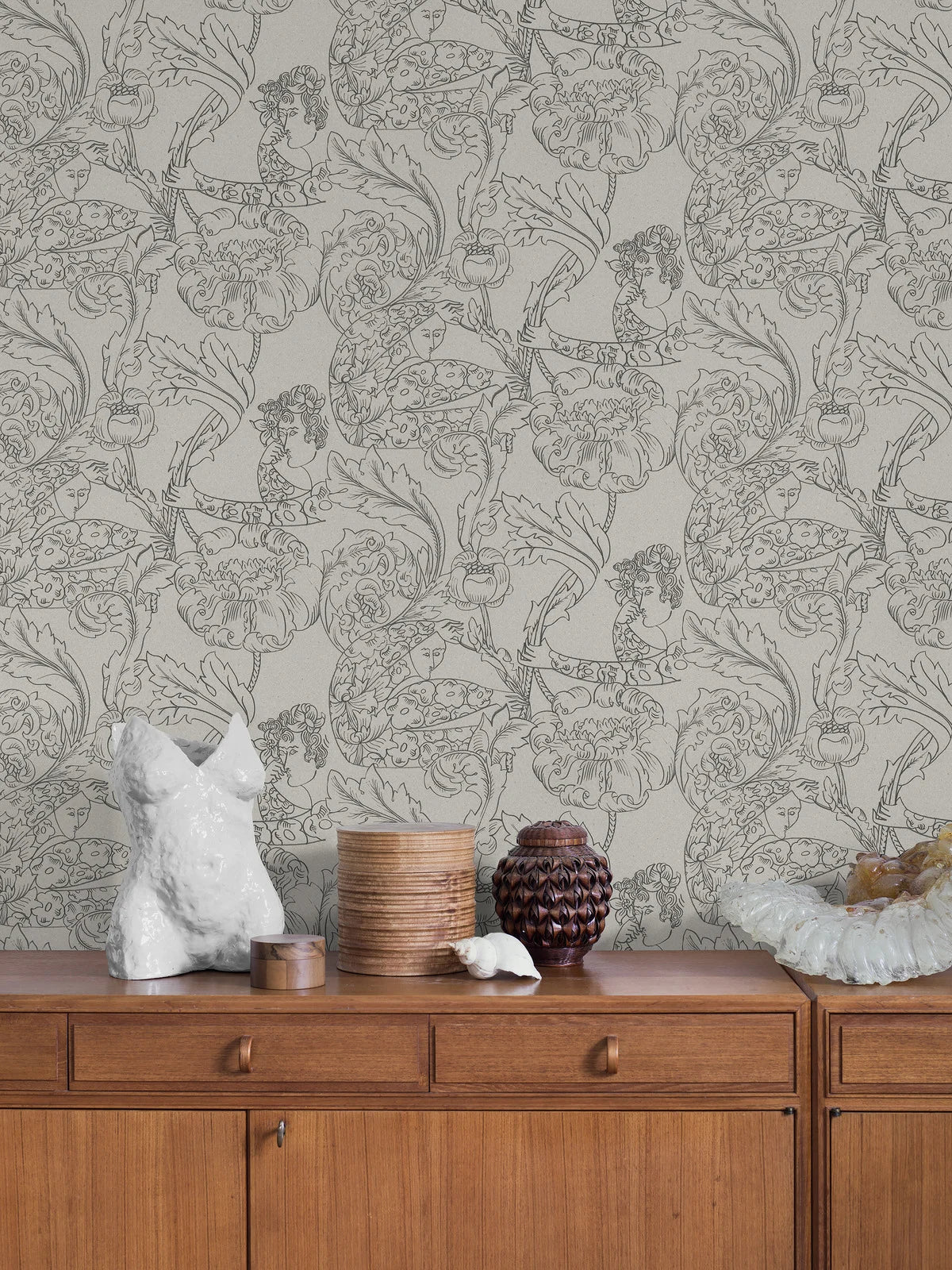 The dreamy pattern of the mural wallpaper Floral Dreams was created by artist Petra Börner in the early morning hours, right as the dream meets the day. 