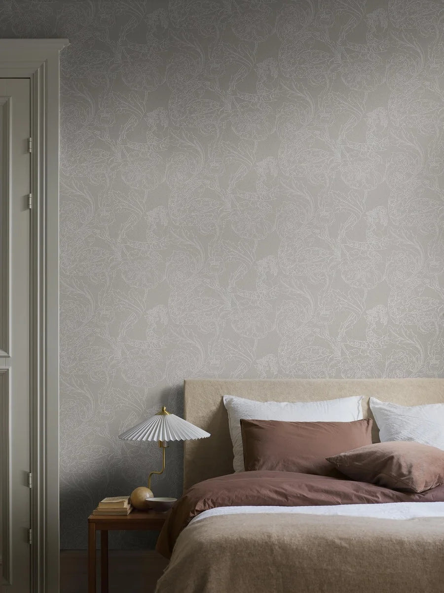 Petra Börner’s mural wallpaper Floral Dream is richly decorated, yet still light and airy in feel.