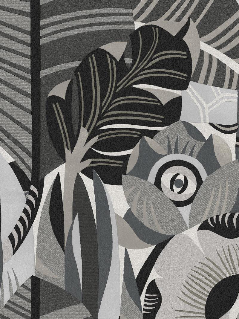 The graphic mural wallpaper Hypnotic Safari features an abstract pattern of soft, organic shapes. Here and there, an eye peeks through the slightly psychedelic design. 