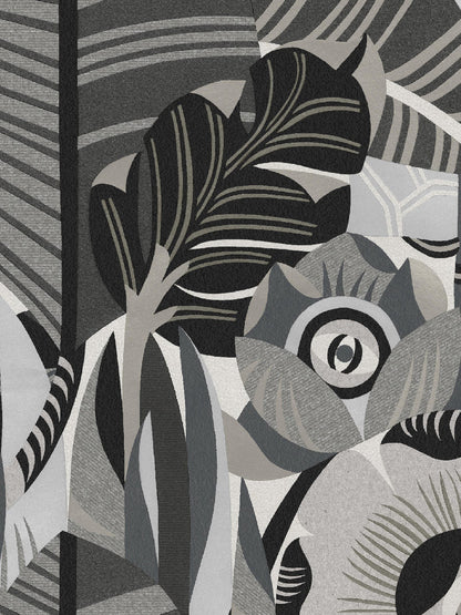The graphic mural wallpaper Hypnotic Safari features an abstract pattern of soft, organic shapes. Here and there, an eye peeks through the slightly psychedelic design. 