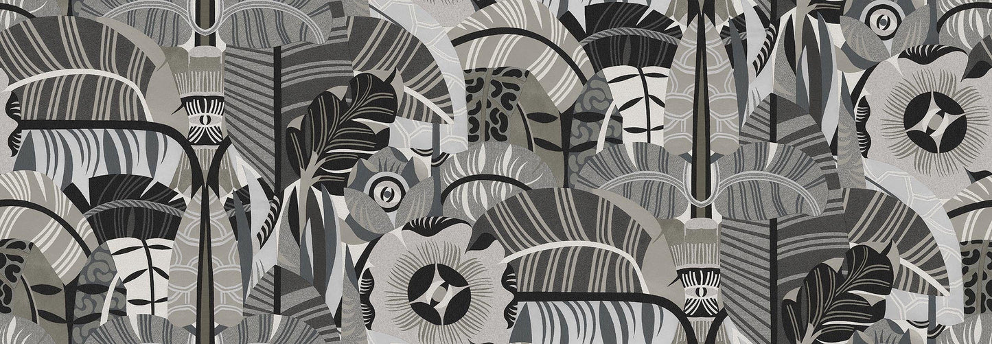 The graphic mural wallpaper Hypnotic Safari features an abstract pattern of soft, organic shapes. Here and there, an eye peeks through the slightly psychedelic design. 