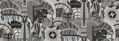 The graphic mural wallpaper Hypnotic Safari features an abstract pattern of soft, organic shapes. Here and there, an eye peeks through the slightly psychedelic design. 