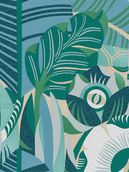 The mural wallpaper Hypnotic Safari features an abstract, psychedelic pattern of rounded, organic shapes, with the occasional eye peeking through. 