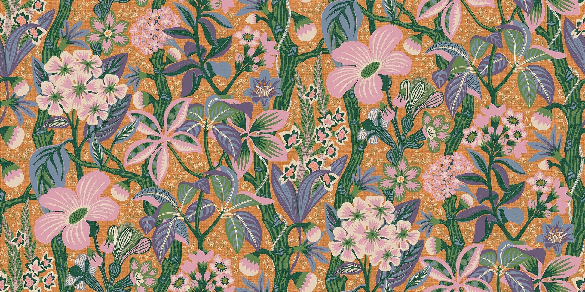 The vibrant, floral mural wallpaper Friviva is scattered with exotic plants, but you’ll also find meadow flowers from the Swedish flora.