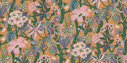 The vibrant, floral mural wallpaper Friviva is scattered with exotic plants, but you’ll also find meadow flowers from the Swedish flora.