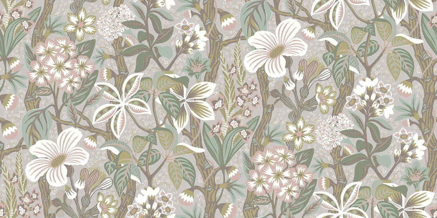 On the floral mural wallpaper Friviva you’ll find both exotic plants and Scandinavian meadow flowers. The pattern was created by Hanna Werning