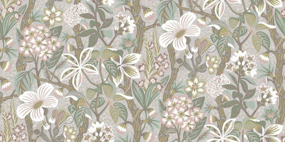 On the floral mural wallpaper Friviva you’ll find both exotic plants and Scandinavian meadow flowers. The pattern was created by Hanna Werning