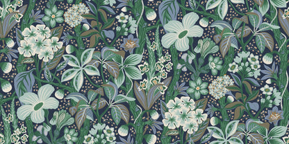 The floral mural wallpaper Friviva is a true flower festival, with a delightful mix of Scandinavian meadow flowers and exotic plants.