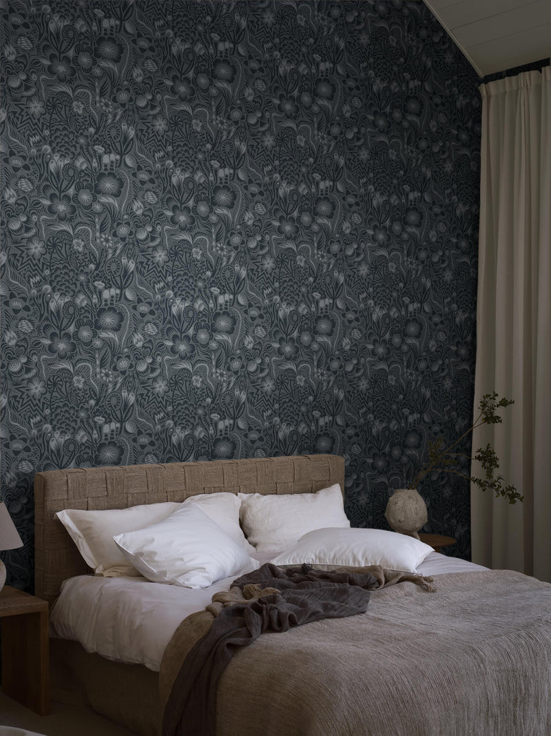 Pangsurr is a floral mural wallpaper with soft, organic fantasy shapes created by Hanna Werning. Like a zoomed-in glimpse of soft moss, accompanied by the buzz of insects. 