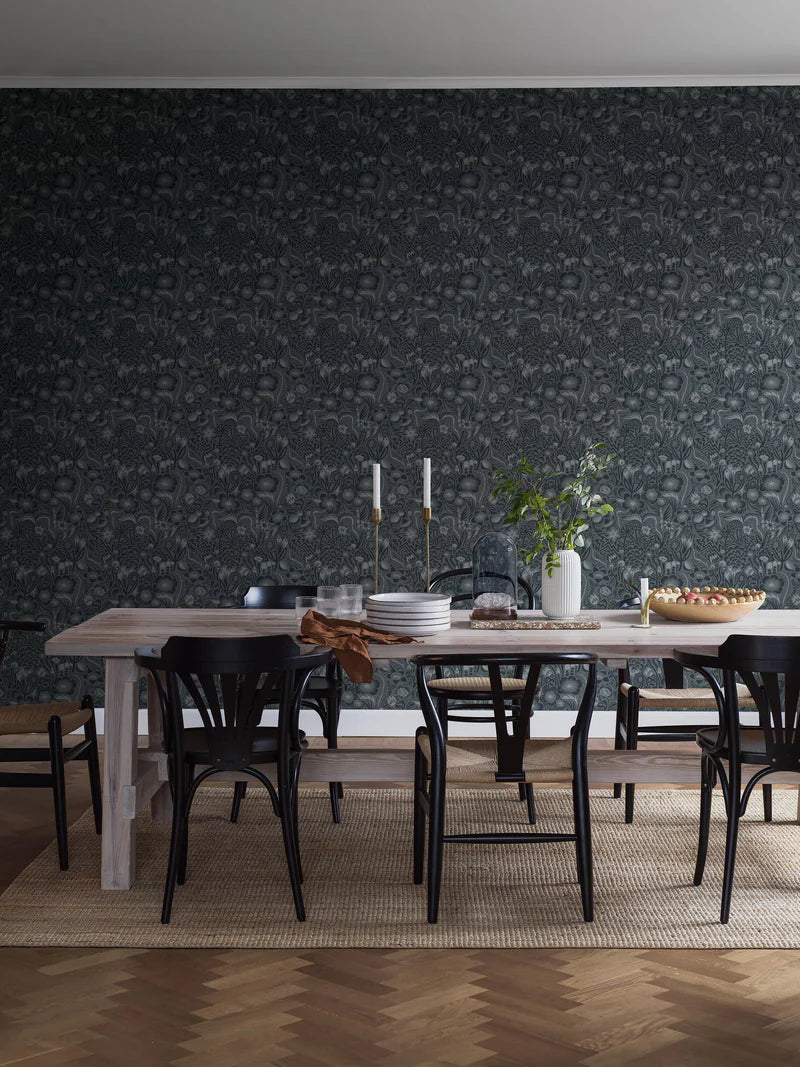 Pangsurr is a floral mural wallpaper with soft, organic fantasy shapes created by Hanna Werning. Like a zoomed-in glimpse of soft moss, accompanied by the buzz of insects. 